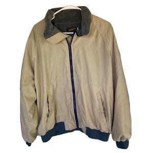 Vintage Raeurks Jacket Sz XL Mens Tan Navy Full Zip Fleece Lined Pockets Winter